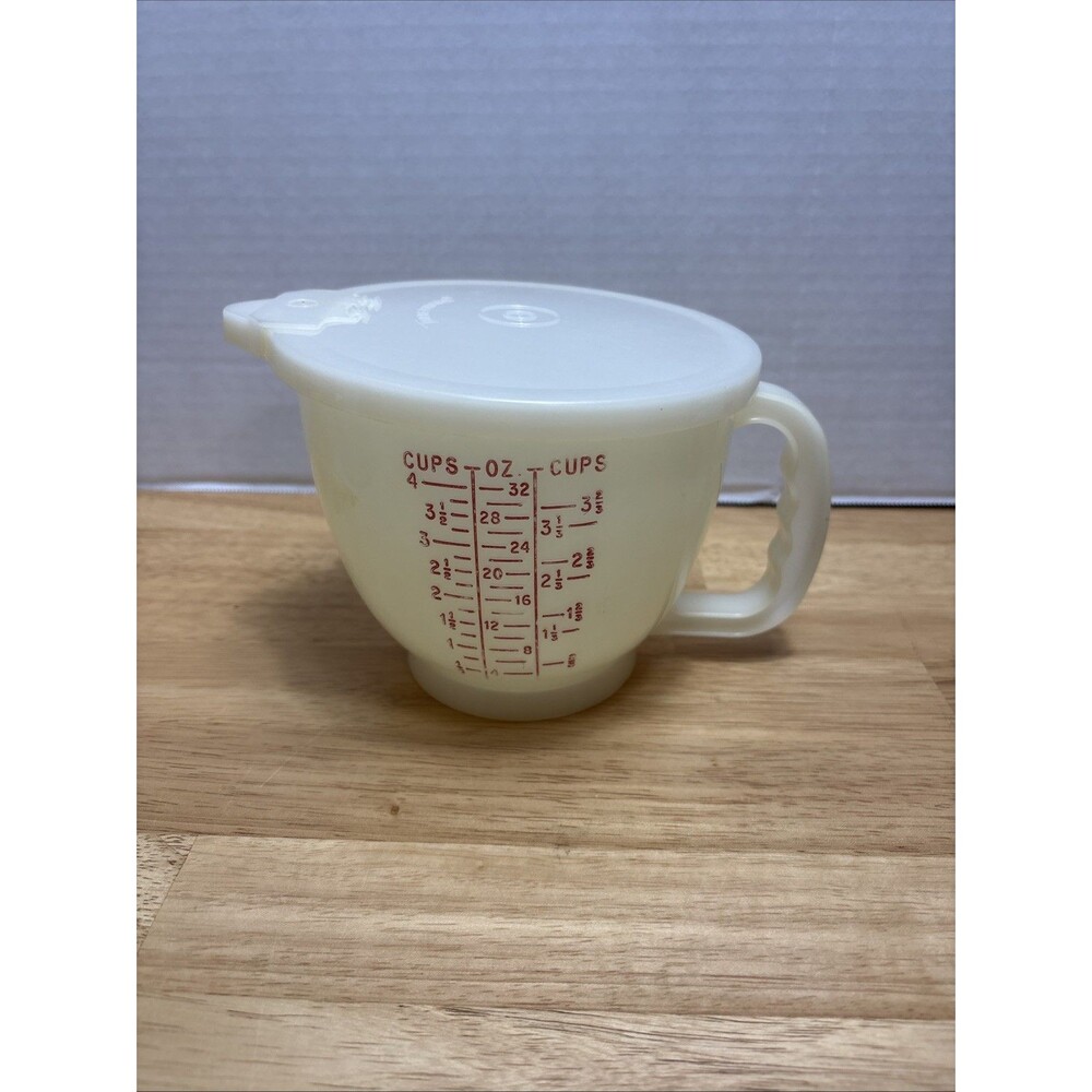 Vintage 1977 Tupperware #1288 Mix N Store 4-Cup Measuring Pitcher w/ Lid, Cap